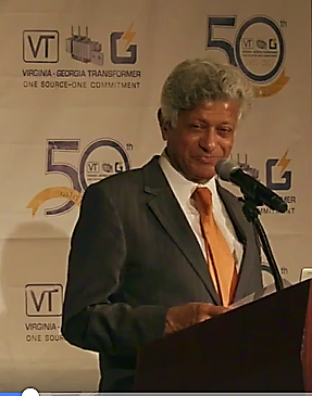 Virginia Transformer CEO, Prabhat Jain speaking at a 50th anniversary event.