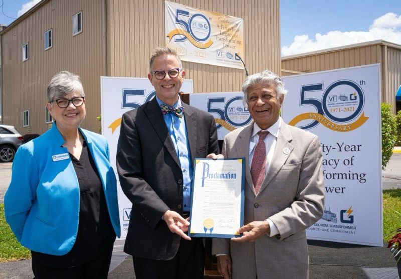 Virginia Transformer CEO, Prabhat Jain with City of Roanoke, VA officials receiving a proclamation for Virginia Transformer Corporation Day.