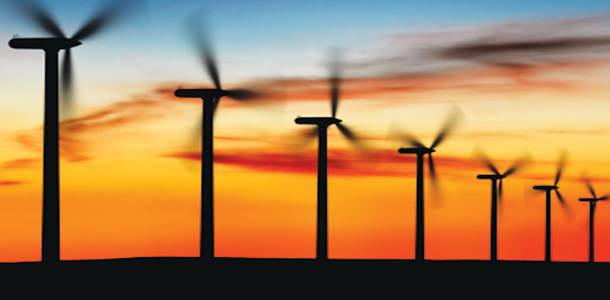 Wind farm at sunset.