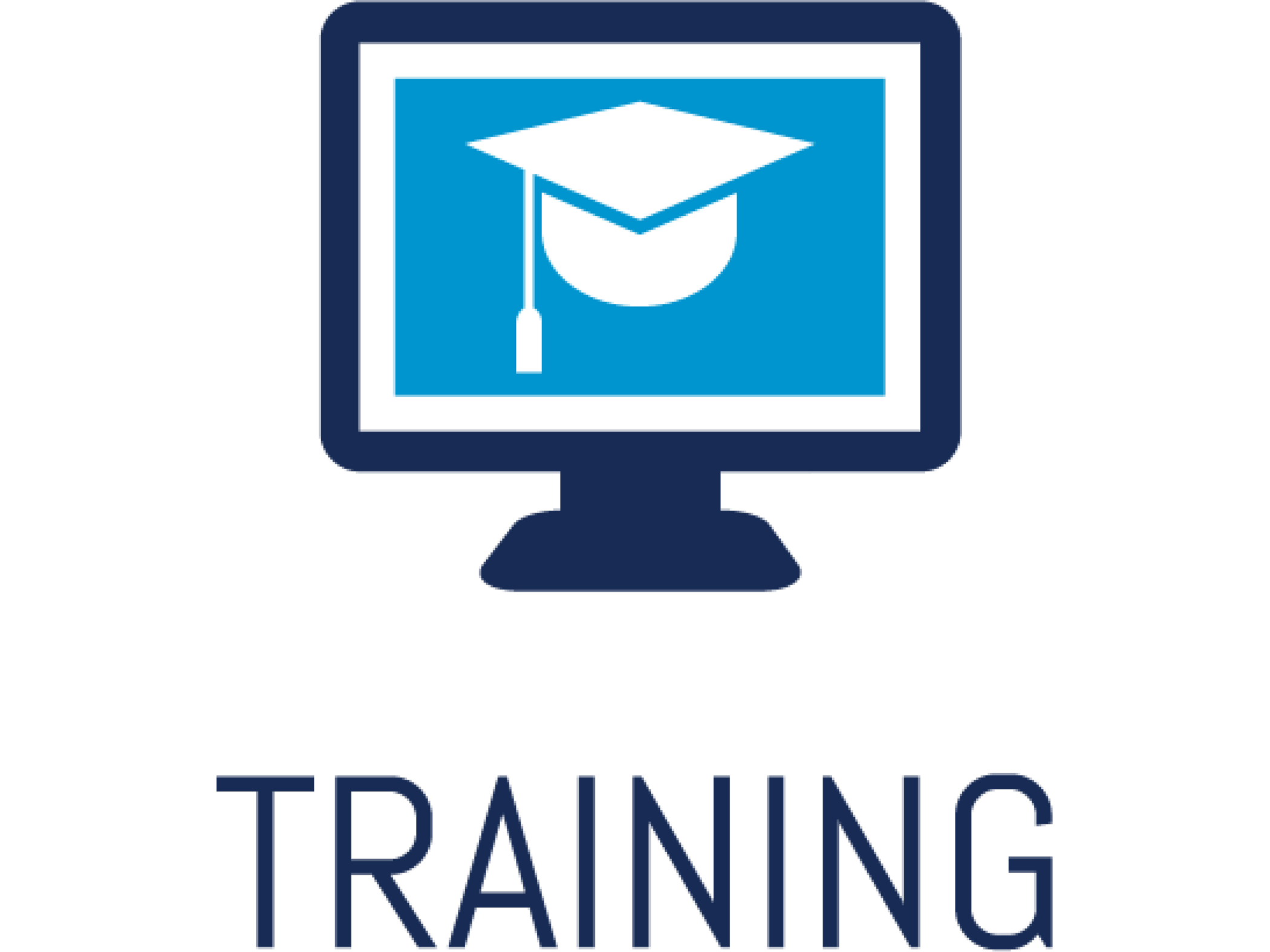 Graphic icon of a computer with graduation cap and the word "training" underneath.