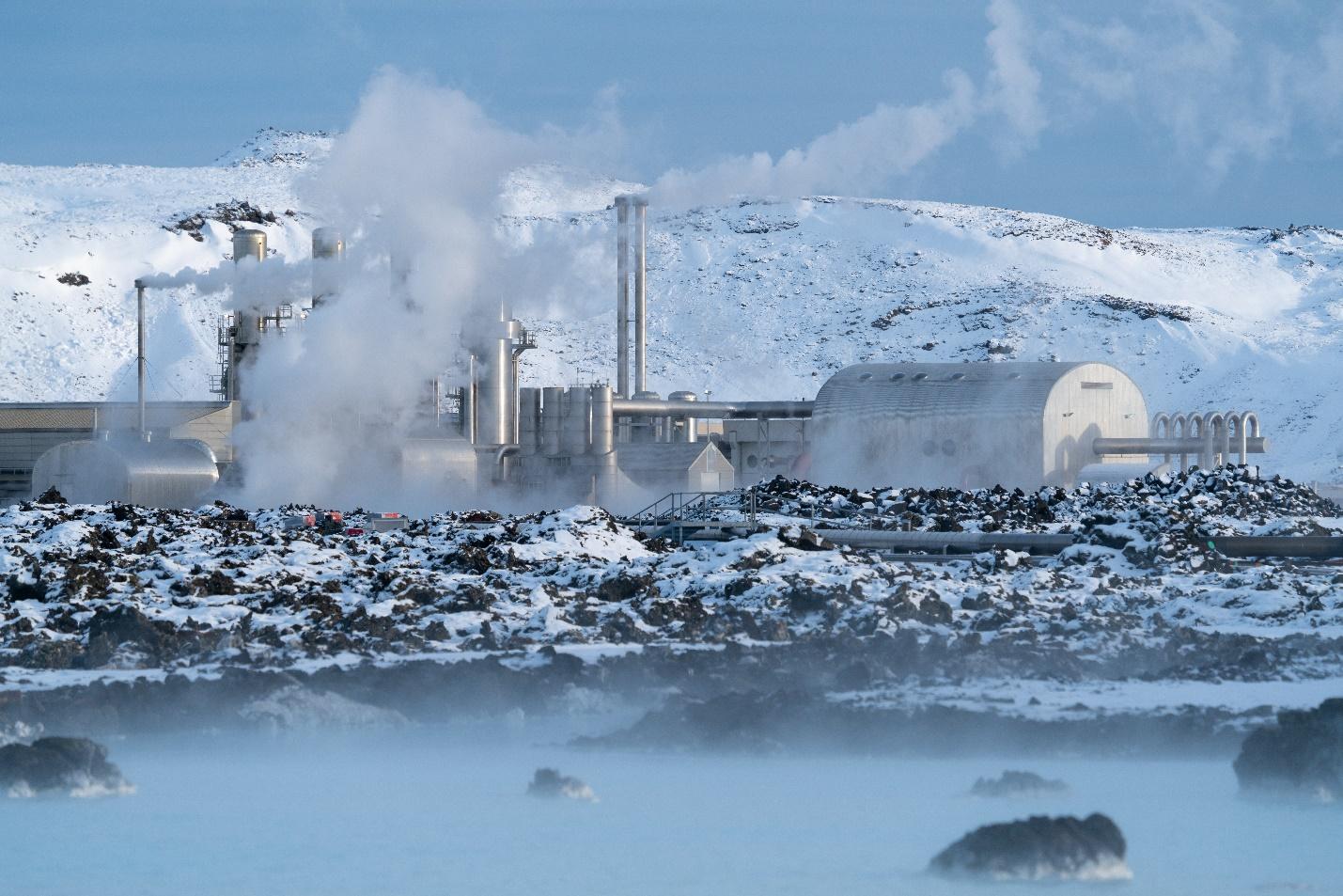 Geothermal energy processing plant.