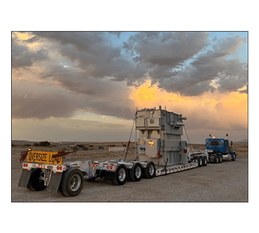 Sunset transformer delivery in Texas.